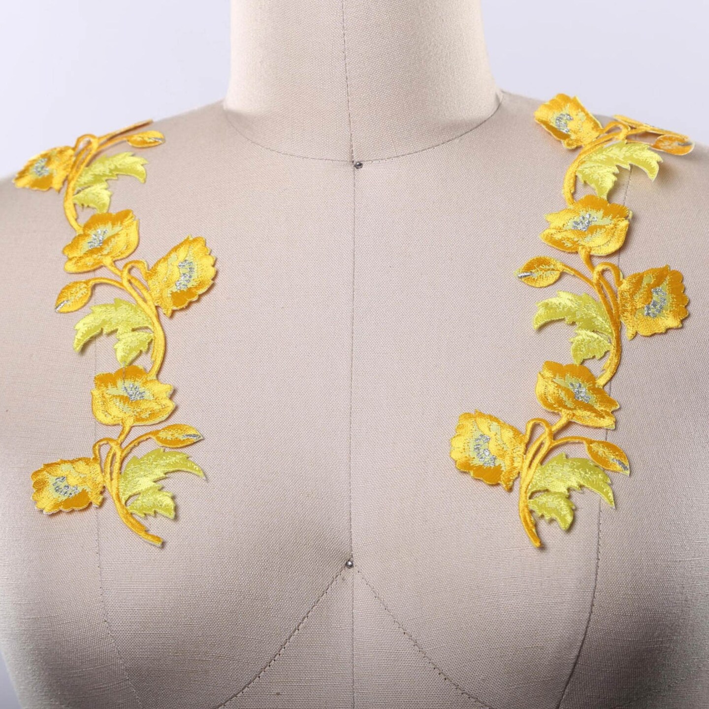 Butter Canary Yellow Embroidery Flower Patches Set of 2 Iron On Rose Appliques