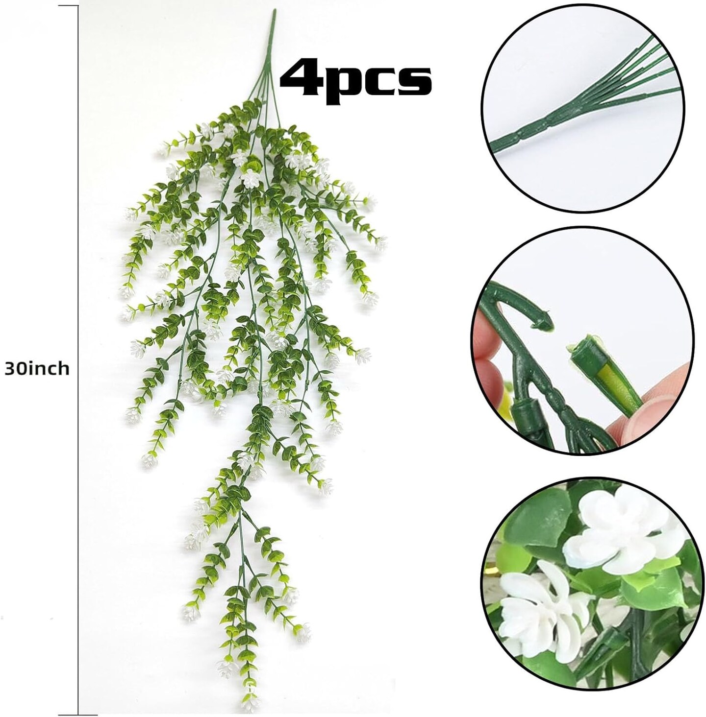 4 Pack Artificial Hanging Plants Fake Ferns Plants (White) 8"D x 4"W x 8"H