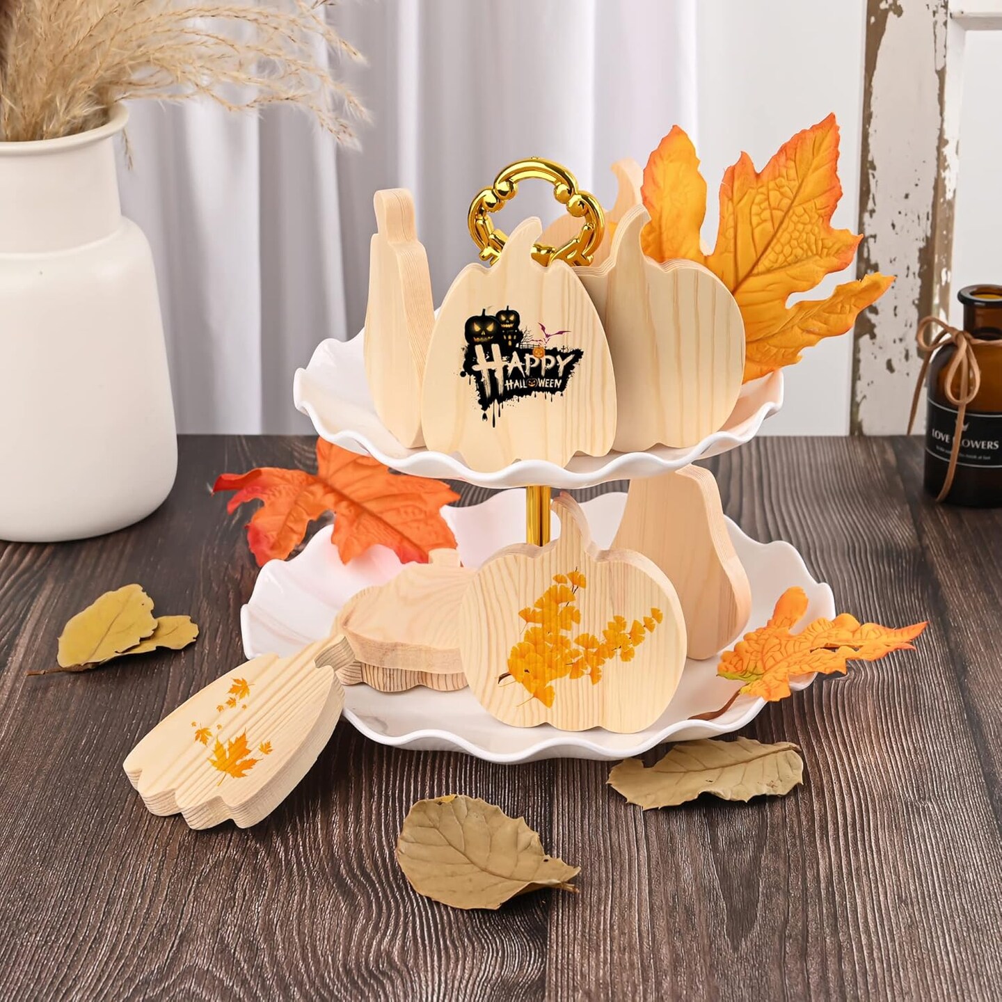 9 Pieces Fall Pumpkin Wooden Cutouts Thicken Thanksgiving Wood Signs(4 Inch)