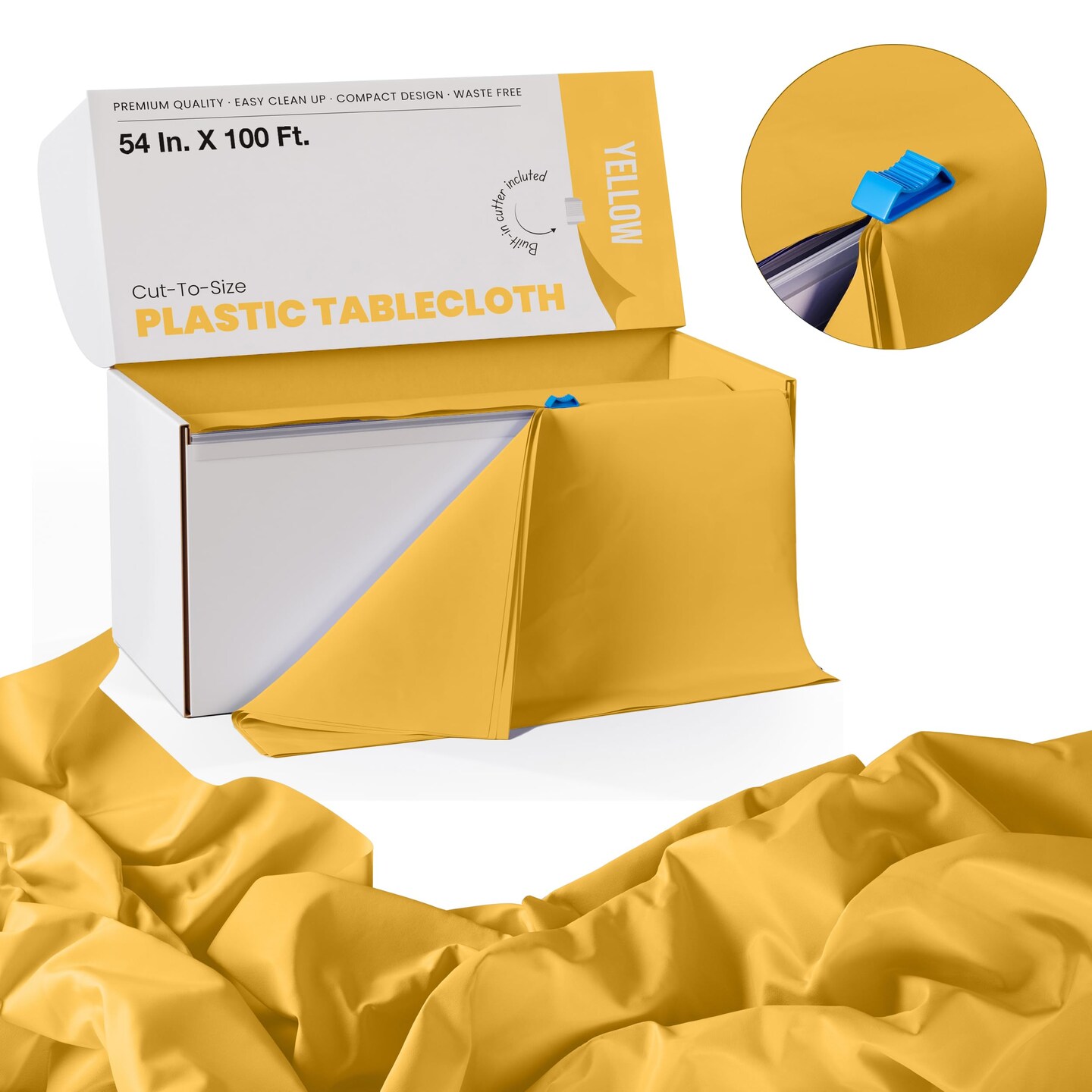 Exquisite Party Solids 54" x 100' Plastic Table Cover Roll with Slide Cutter – Cut-to-Size Dispenser Box – Makes Up to 12 Disposable 8' Rectangle Tablecloths