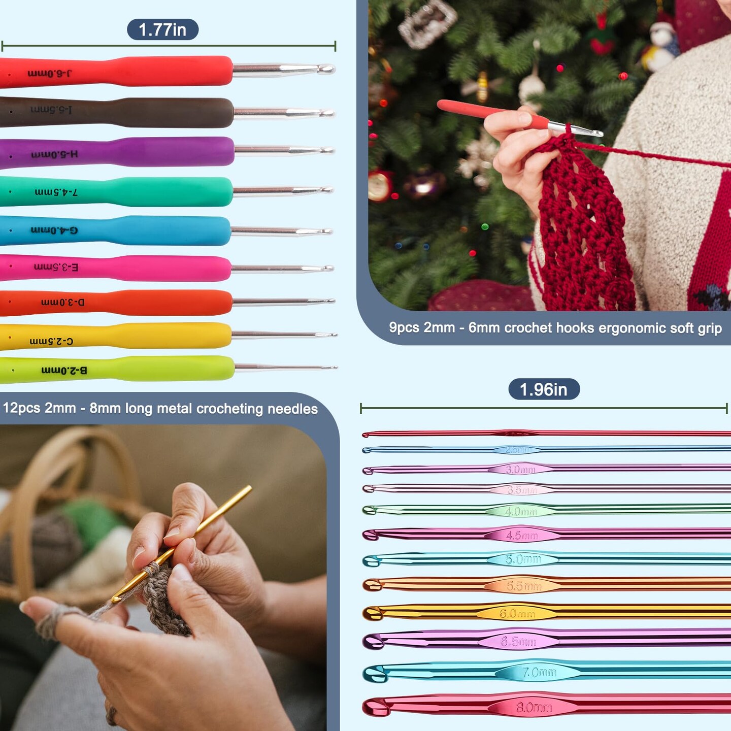 99-Piece Crochet Hooks Set, Crochet Hook Kit with Storage Case, Ergonomic Knitting Needles Weave Yarn Kits DIY Hand Knitting Craft Art Tools for Knitting Hat, Bag, Socks, Scarf and Sweaters