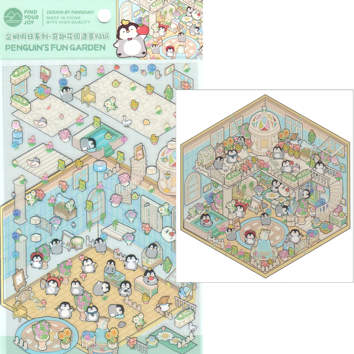 Cute Penguin House Isometric Stickers, 3D Sticker Scene, Adorabilities