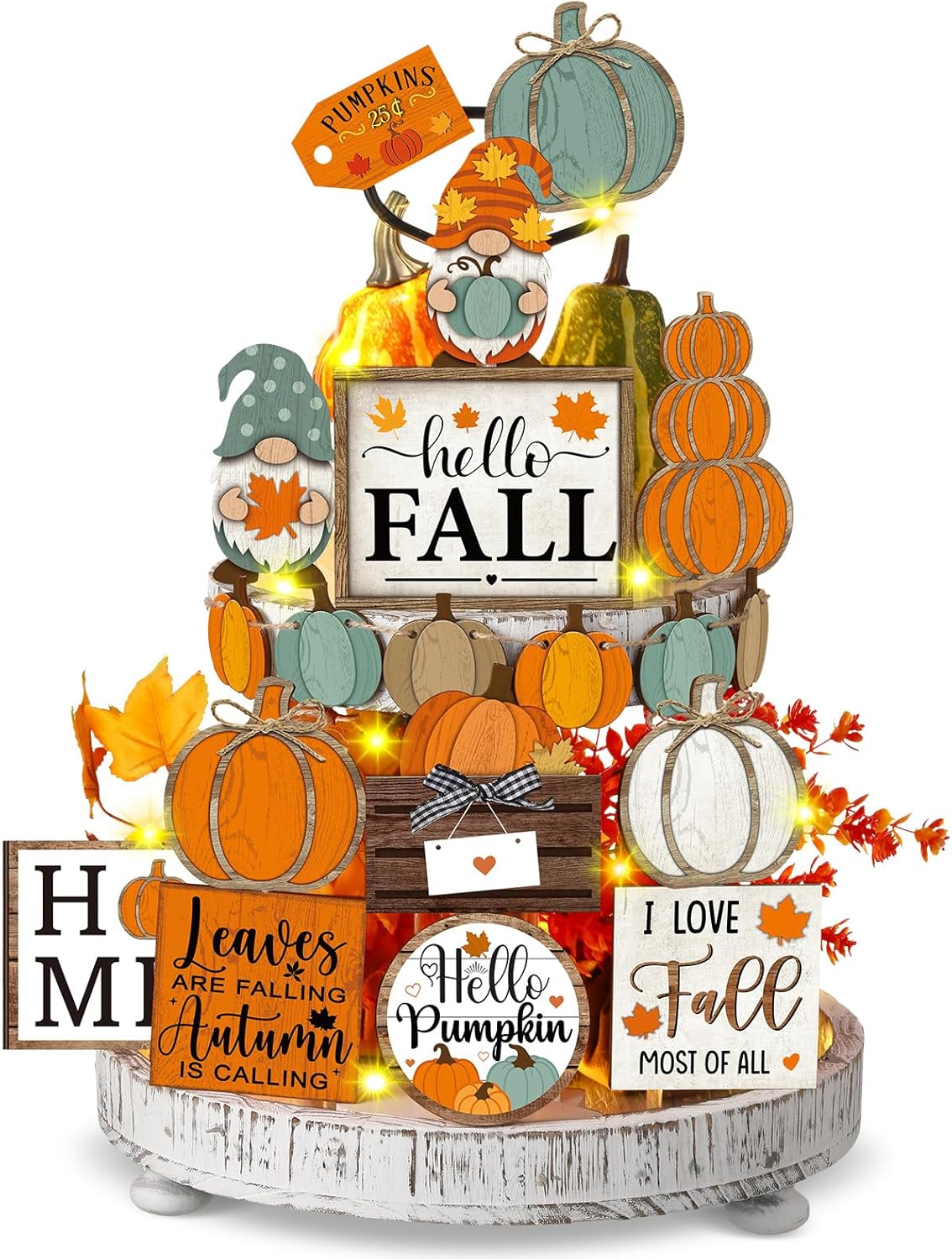 21 Pcs Fall Tiered Tray Decoration Set Thanksgiving Table Sign