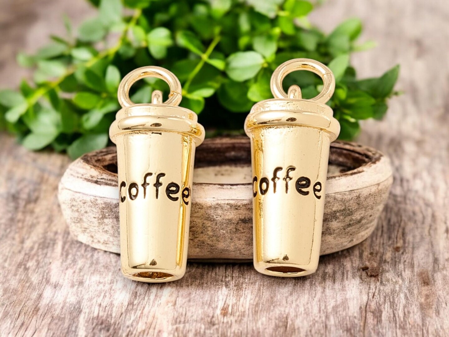 *5* 15x8mm Long Lasting 18k Gold Plated Brass Coffee Cup Charms