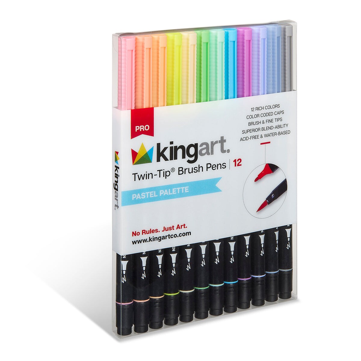 KINGART&#xAE; PRO Twin-Tip&#x2122; Brush Pens, 12 PASTEL Colors