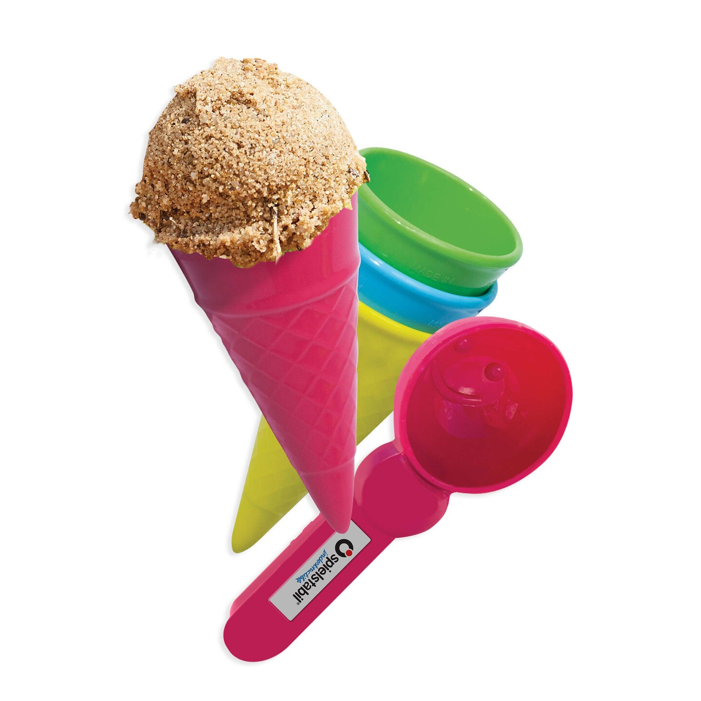 Spielstabil Ice Cream Duo: Toddler Beach Ice Cream Toy Sand Toys with 4 Cones & Scooper, Ideal Toddler Outdoor Toys from 18 months+ Made in Germany