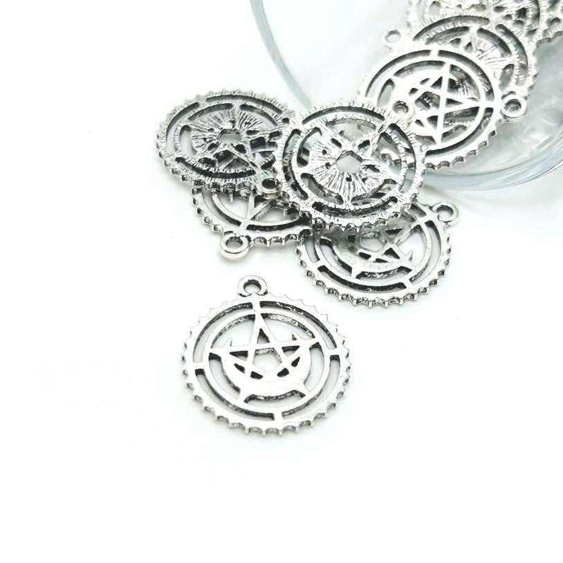 1, 4, 20 or 50 Pieces: Silver Pentacle Moon Charms