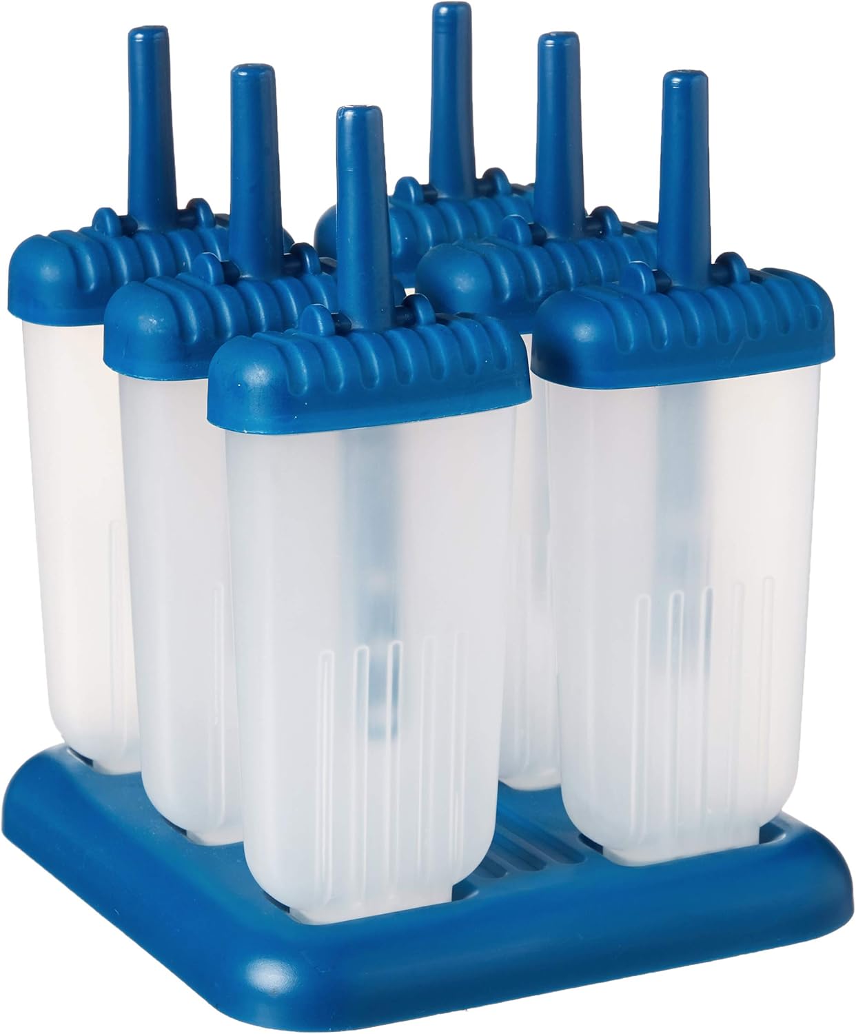 Groovy Popsicle Molds (Set of 6) - Mess-Free Plastic Ice Pops with Reusable Sticks & Drip-Guard for Freezer Snacks/Dishwasher-Safe & BPA-Free,Blueberry