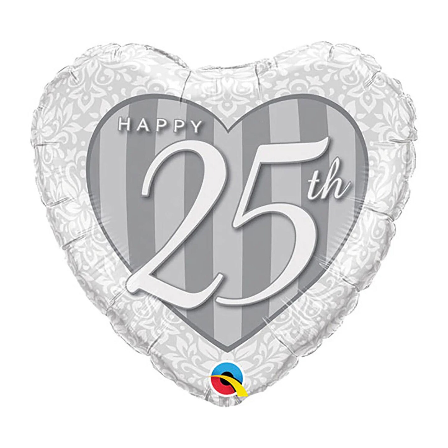 Happy 25th Damask Heart 18 Inch Foil Mylar Balloon