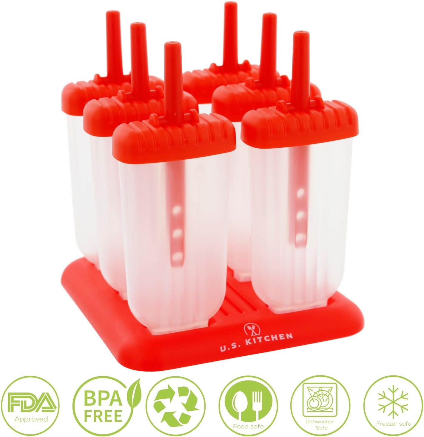 Jumbo Set of 18 Classic Ice Pop Popsicle Molds - Sets of 6 Red, 6 White & 6 Blue - Reusable USA Colored Ice Pop Makers