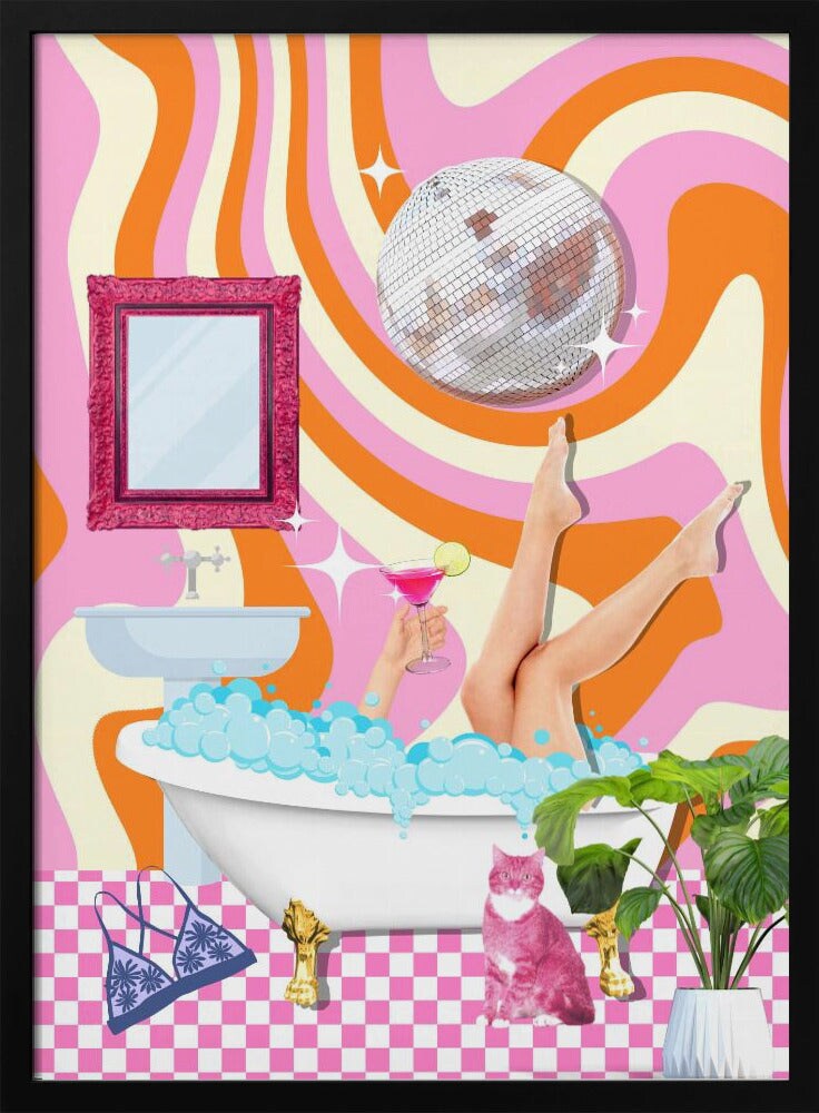 Groovy Bathtub Bliss - Athene Fritsch 24x36 Black Framed Art | Home or Office Art