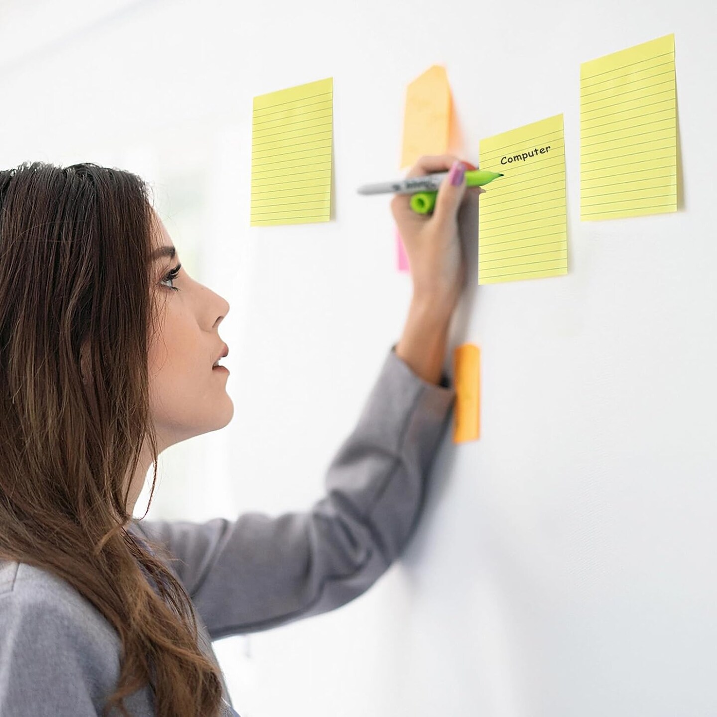 9 Pack Lined Sticky Notes 4X6 in Post Sticky Notes with Lines, Large Ruled Bright Color Super Sticking Power Memo Pads, for Home, Office, School (Yellow)