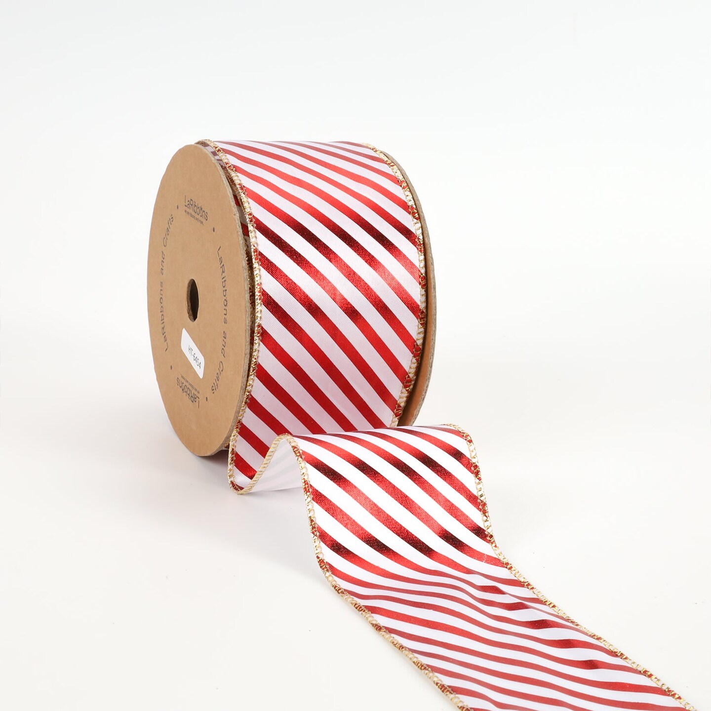 LaRibbons 2 1/2&#x22; Holiday Wired Ribbon | &#x22;Metallic Stripe&#x22; White/Red | 10 Yard Roll