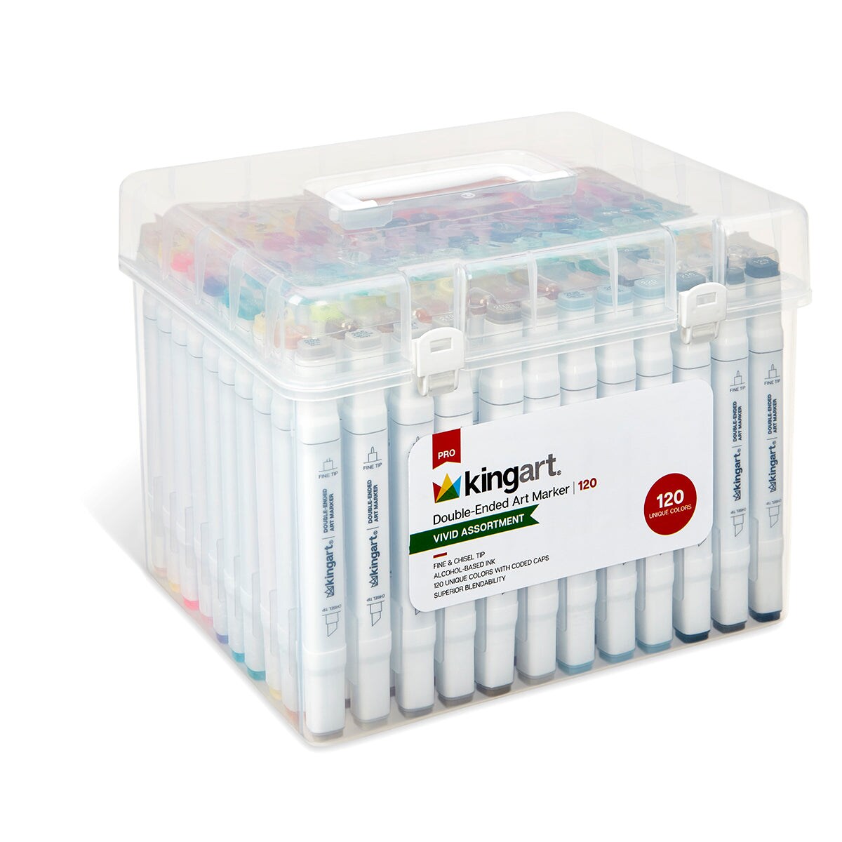 KINGART&#xAE; PRO Double-Ended Art Alcohol Markers, 120 Colors with Both Fine &#x26; Chisel Tips and Superior Blendability