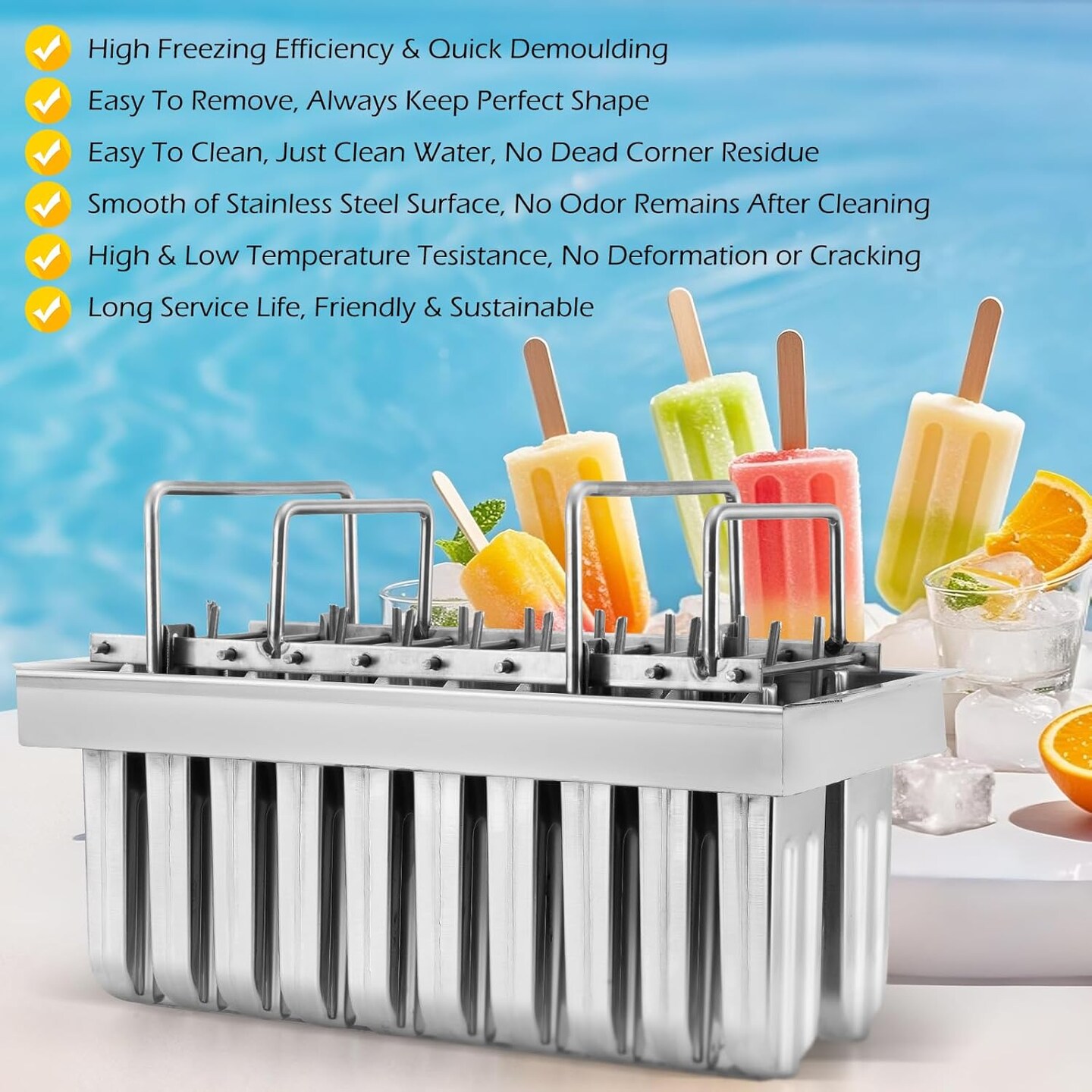 Commercial Popsicle Molds 20PCS Round Heads with Double Slot Stainless Steel Popsicle Molds Metal Ice Cream Popsicle Mold with Lid, Single Cup Capacity 85ml