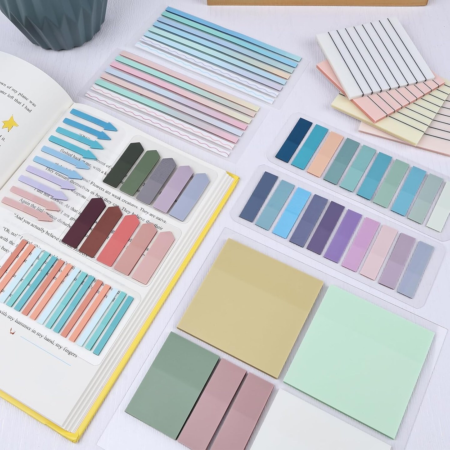 1920 Sheets Transparent Sticky Notes, Clear Tabs Long Highlighter Strips Page Markers for Books, Writable Annotation Index Flags Tapes for School Office Supplies (Multicolor Lined Set)
