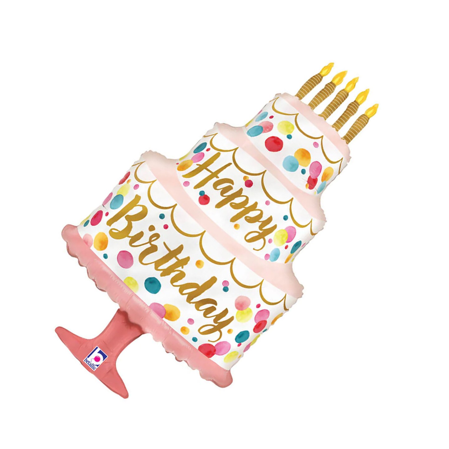 Betallic&#xAE; 33 Inch Happy Birthday Satin Pink Cake Foil Mylar Balloon