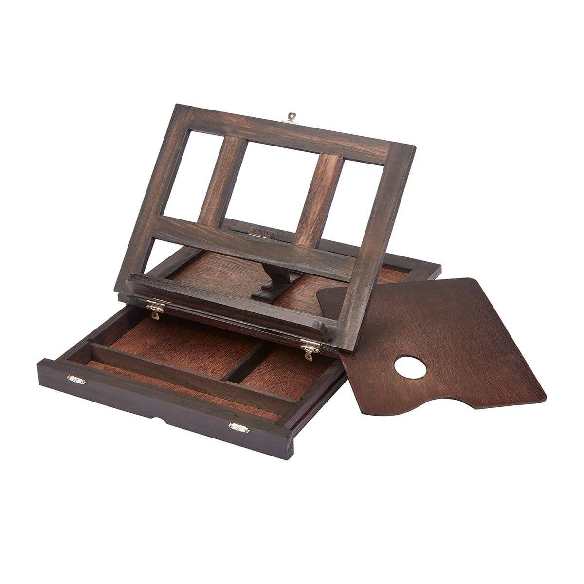 KINGART&#xAE; Studio Wooden Tabletop Desk Easel with Storage Drawer, Wood Paint Palette, Espresso Finish