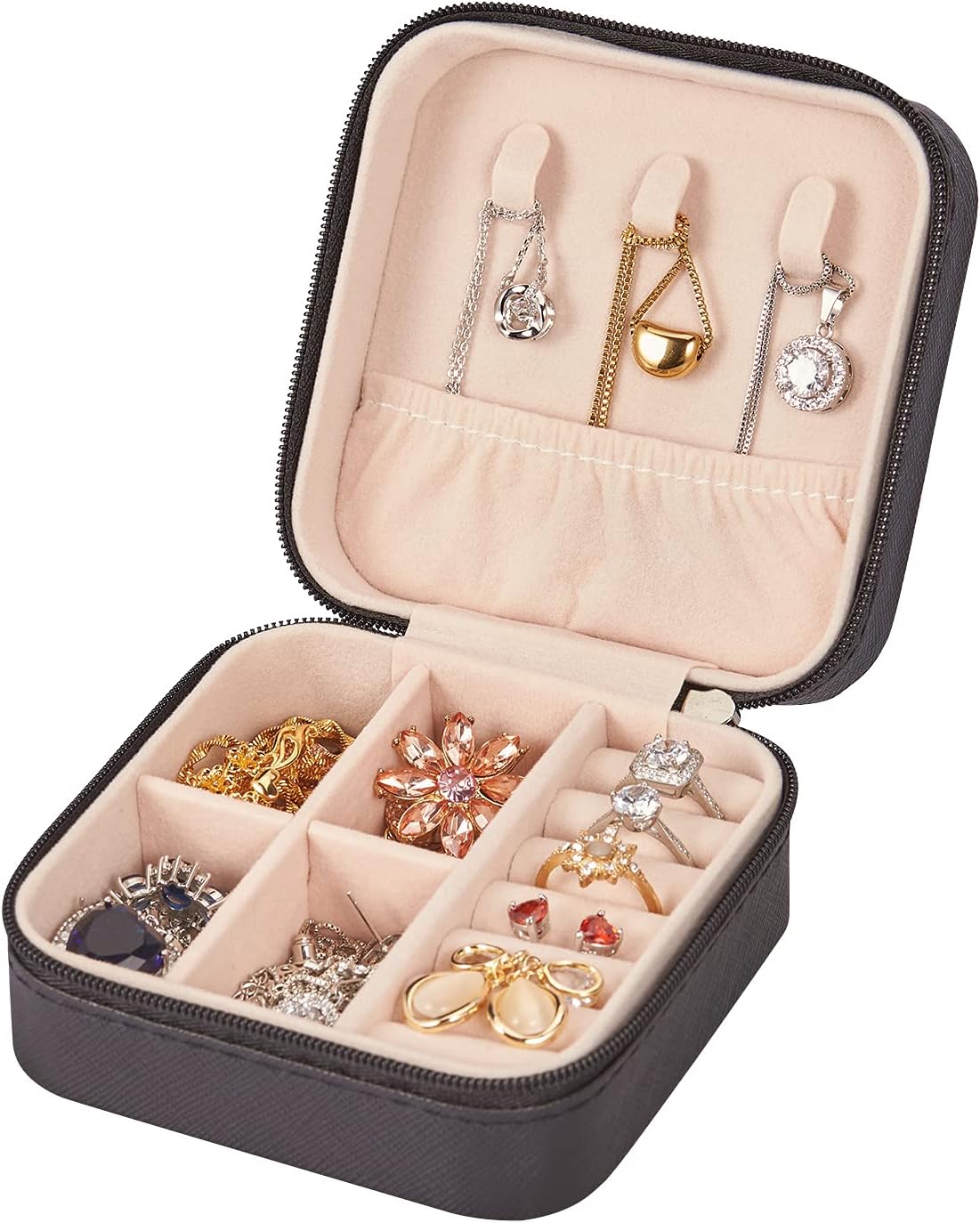 Leather Small Jewelry Box, Travel Portable Jewelry Case for Ring, Pendant, Earring, Necklace, Bracelet Organizer Storage Holder Boxes