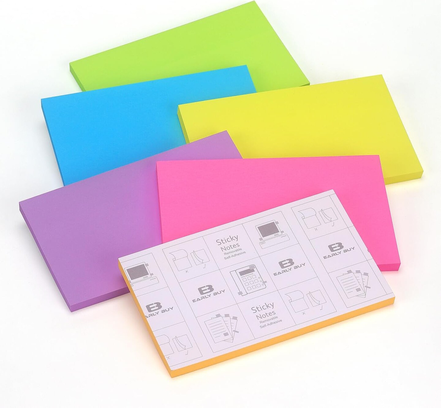 Sticky Notes 6 Bright Color 6 Pads Self-Stick Notes 3 in x 5 in, 70 Sheets/Pad