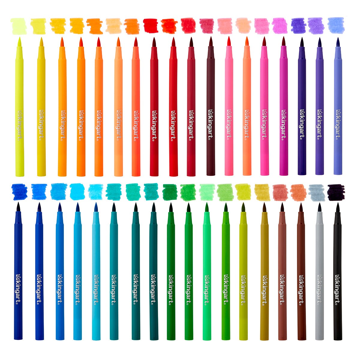 KINGART&#xAE; Watercolor Brush Markers, Storage Case, Set of 36 Unique Colors