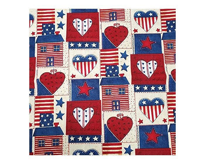 Americana Heart Patch Cotton Fabric | By the Yard | Sewing and Crafting | 44 inches wide