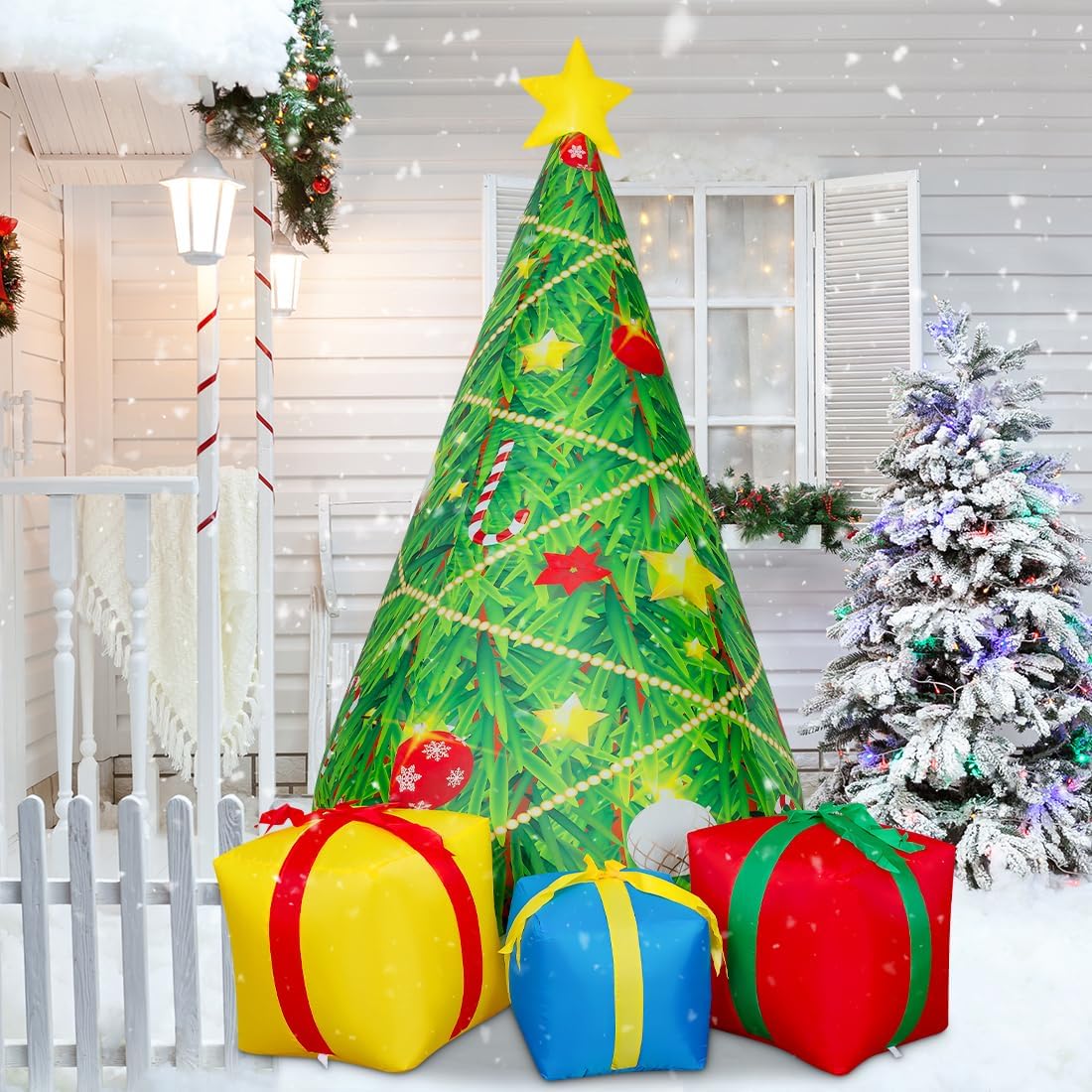 GOOSH 7 FT Christmas Inflatables Tree Blow Up Yard 3 Present Boxes with Built-in LEDs