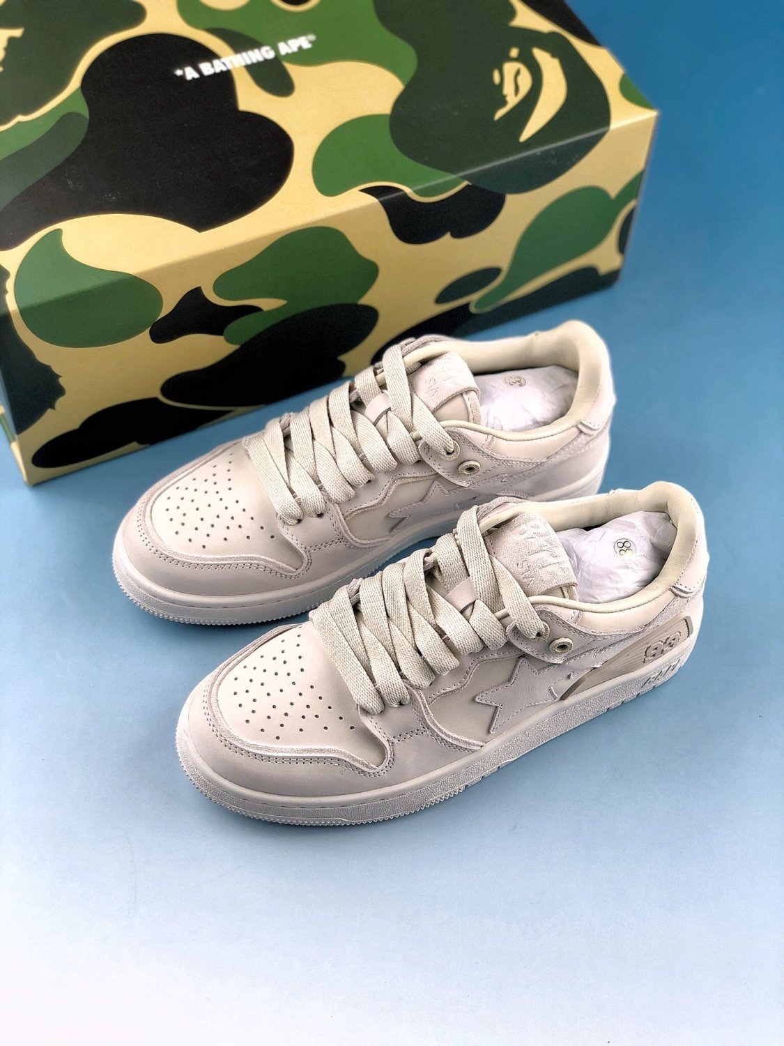 A Bathing Ape Bape SK8 Sta Triple White Nubuck | MakerPlace by
