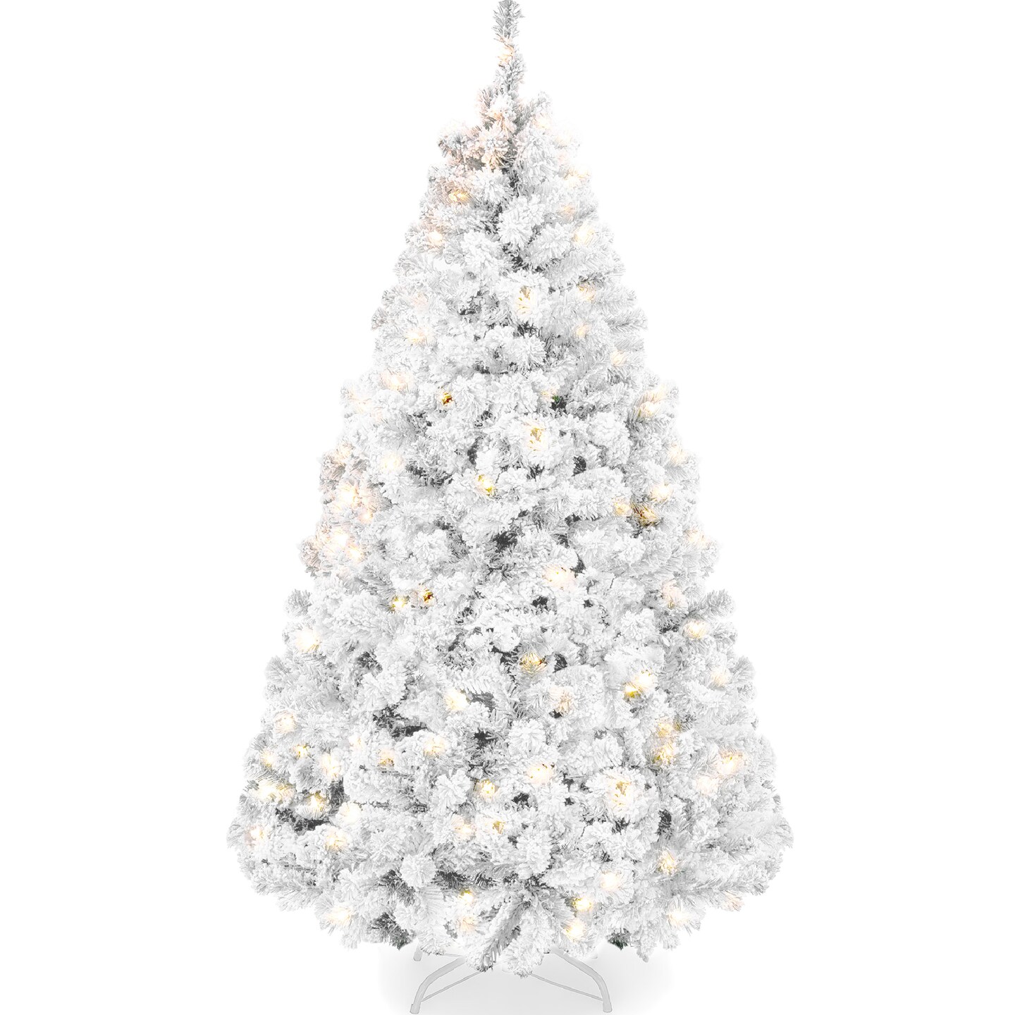 Best Choice Products Pre-Lit White Christmas Pine Tree w/ Flocked Branches, Warm-White Lights