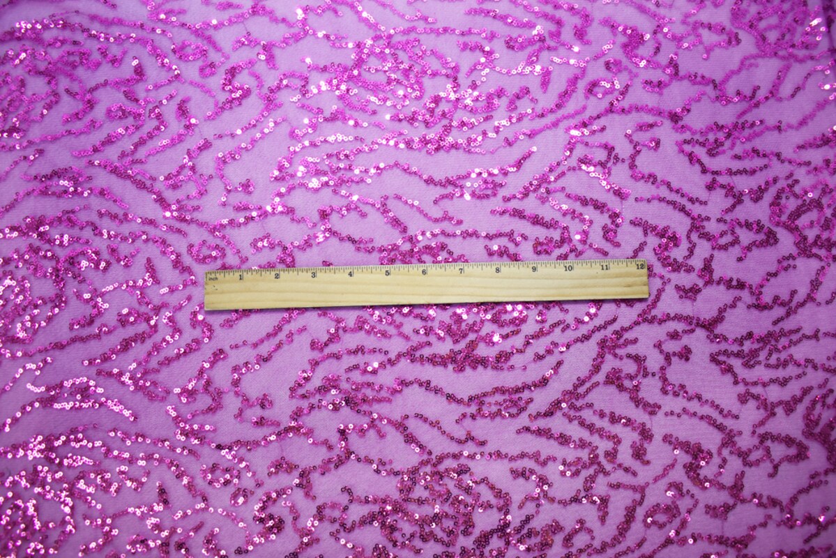 Purple Polyester Abstract Sequined Mesh Tulle Fabric By the Yard