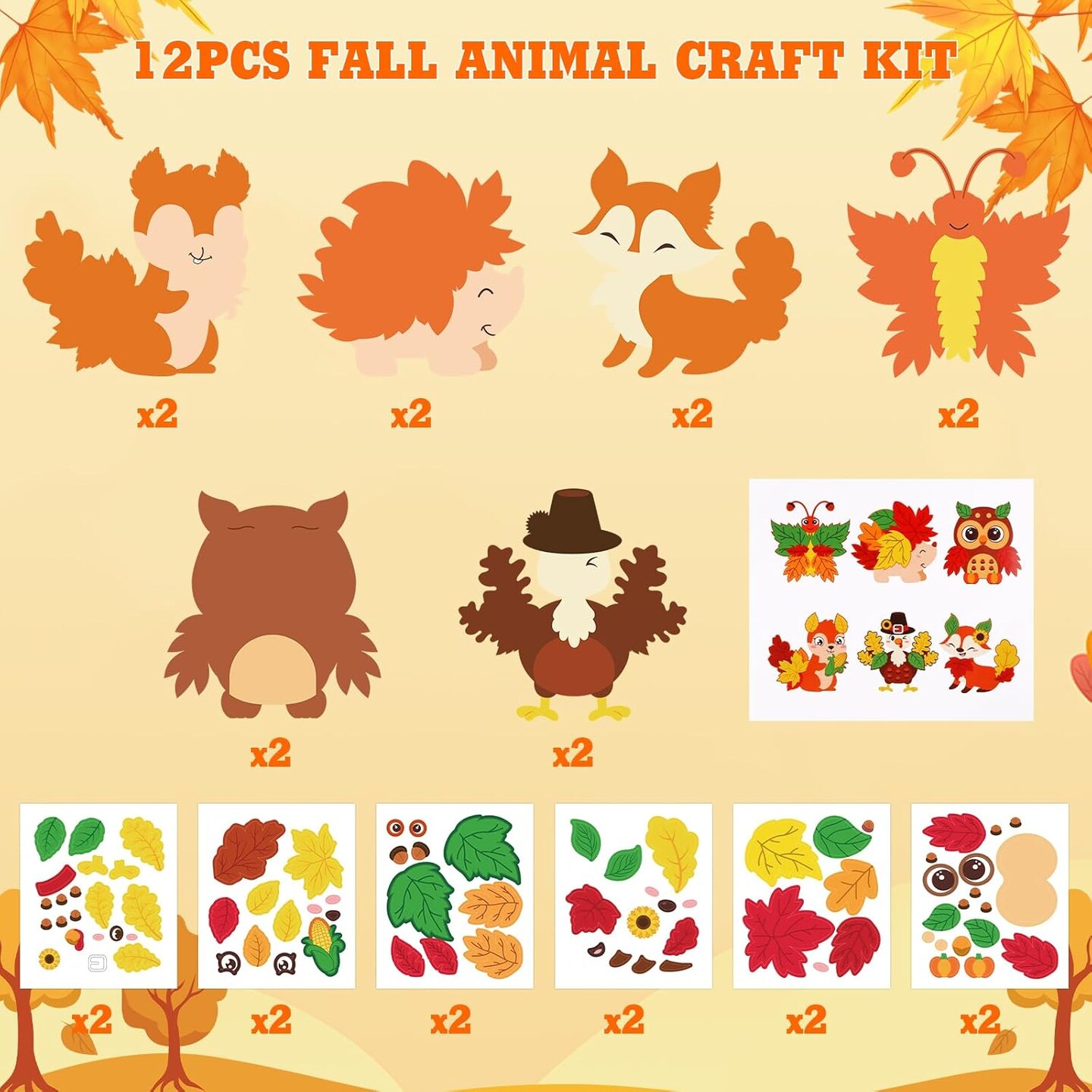 12PCS Fall Animal Craft Kit for Kids