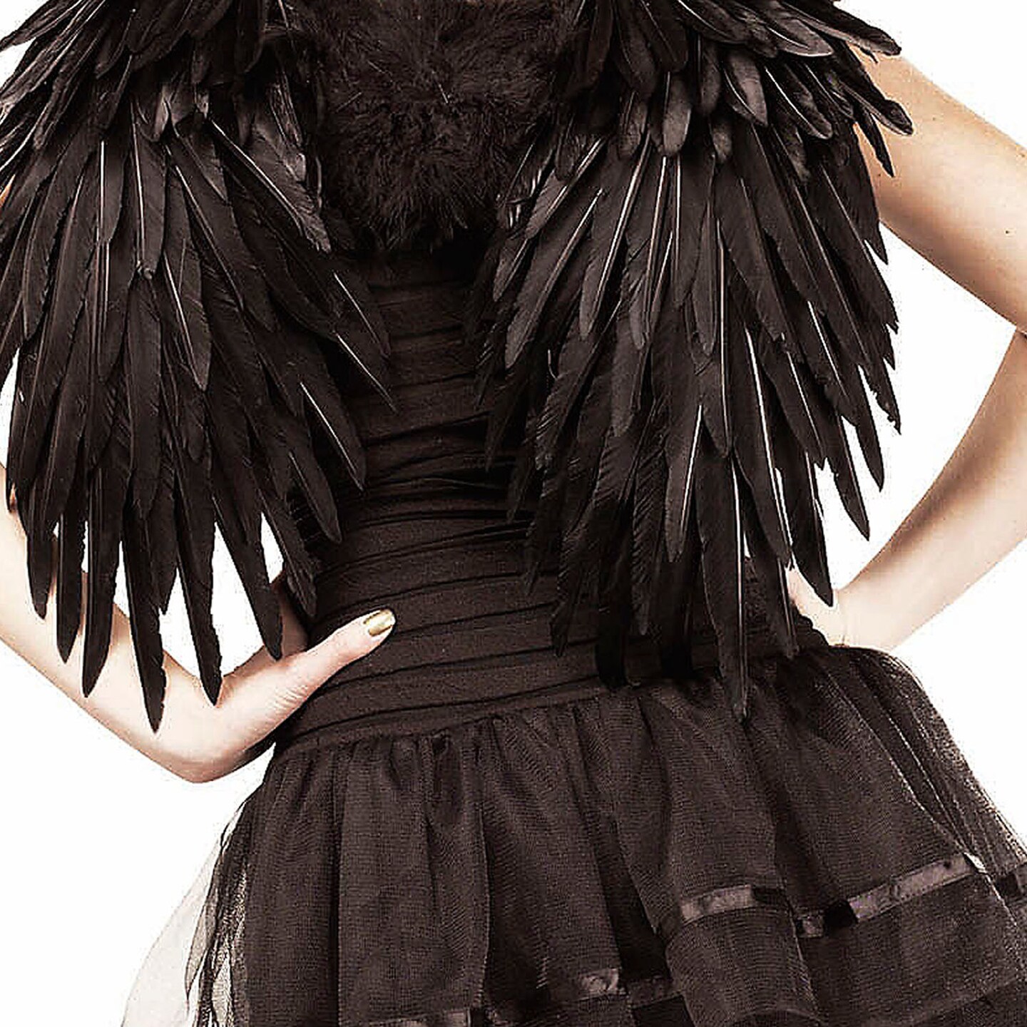 Adults Black Feather Angel Wings Costume Dark Gothic Outfit Accessory