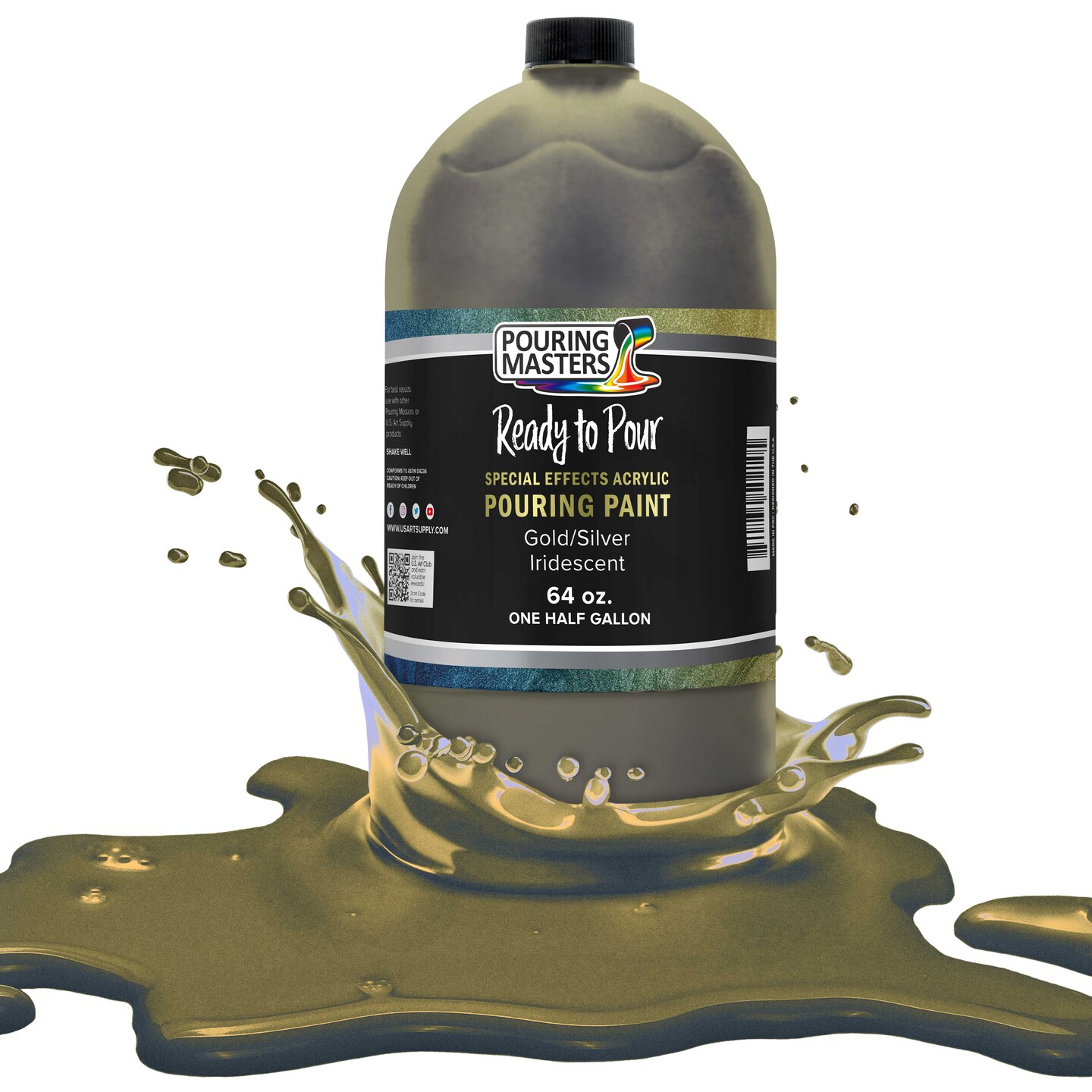Pouring Masters Gold/Silver Iridescent Special Effects Acrylic Pouring Paint - Premium 64-Ounce Pre-Mixed Fluid Acrylic Paint - Fluid Art Supplies for Canvas, Wood, Paper, Tile &#x26; Rocks