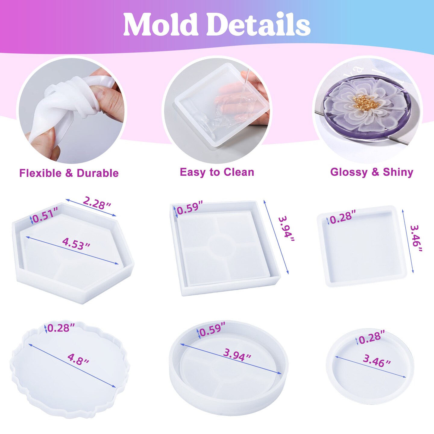 LET'S RESIN Epoxy Resin,Resin Coaster Molds Kit,16oz Resin Starter Kit for Beginners,Include Epoxy Resin,Coaster Molds, and Mica Powder for Resin Casting, Ideal Christmas Gift Set