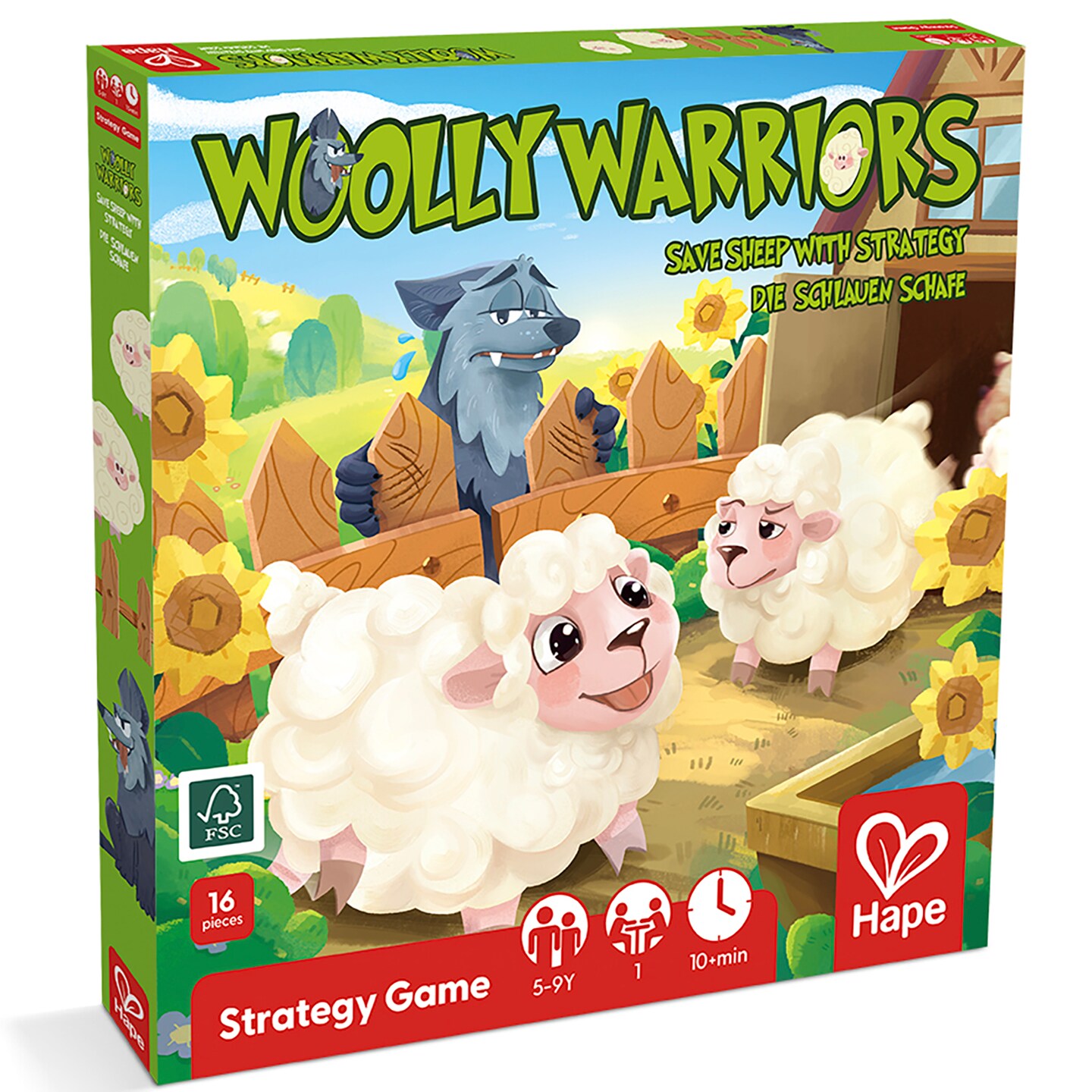 Hape: Woolly Warriors - Strategy Board Game, Place Fences & Save The Sheep From The Wolf, Varying Difficulty Levels, Logical Thinking, Kids Ages 5+