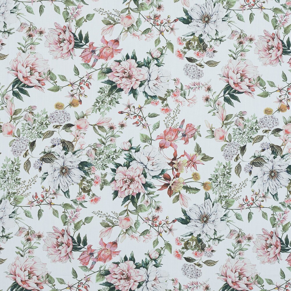 1 Yard Cotton Poplin Pink and Green Floral Les Fleurs de Lamour Print Fabric