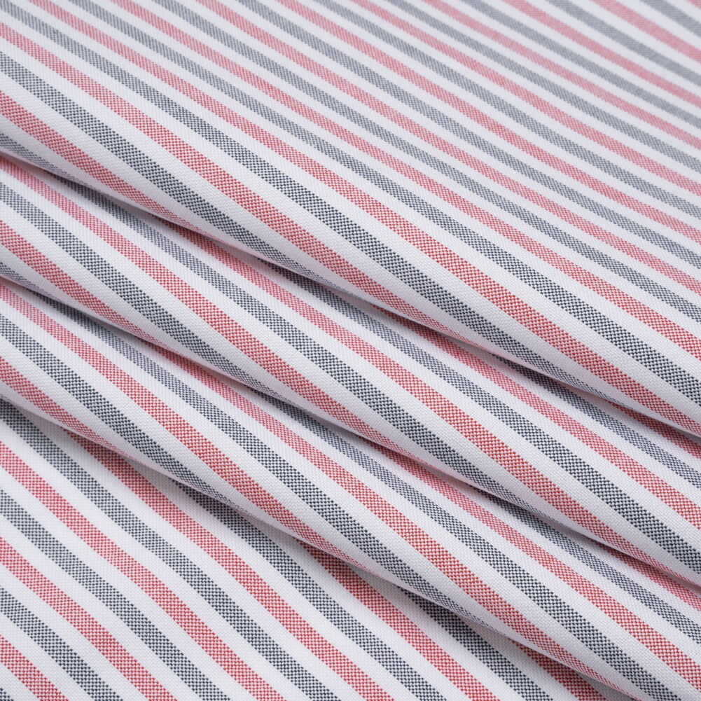 1 Yard Cotton Oxford Shirting Navy Blue Red and White Candy Stripes Deadstock