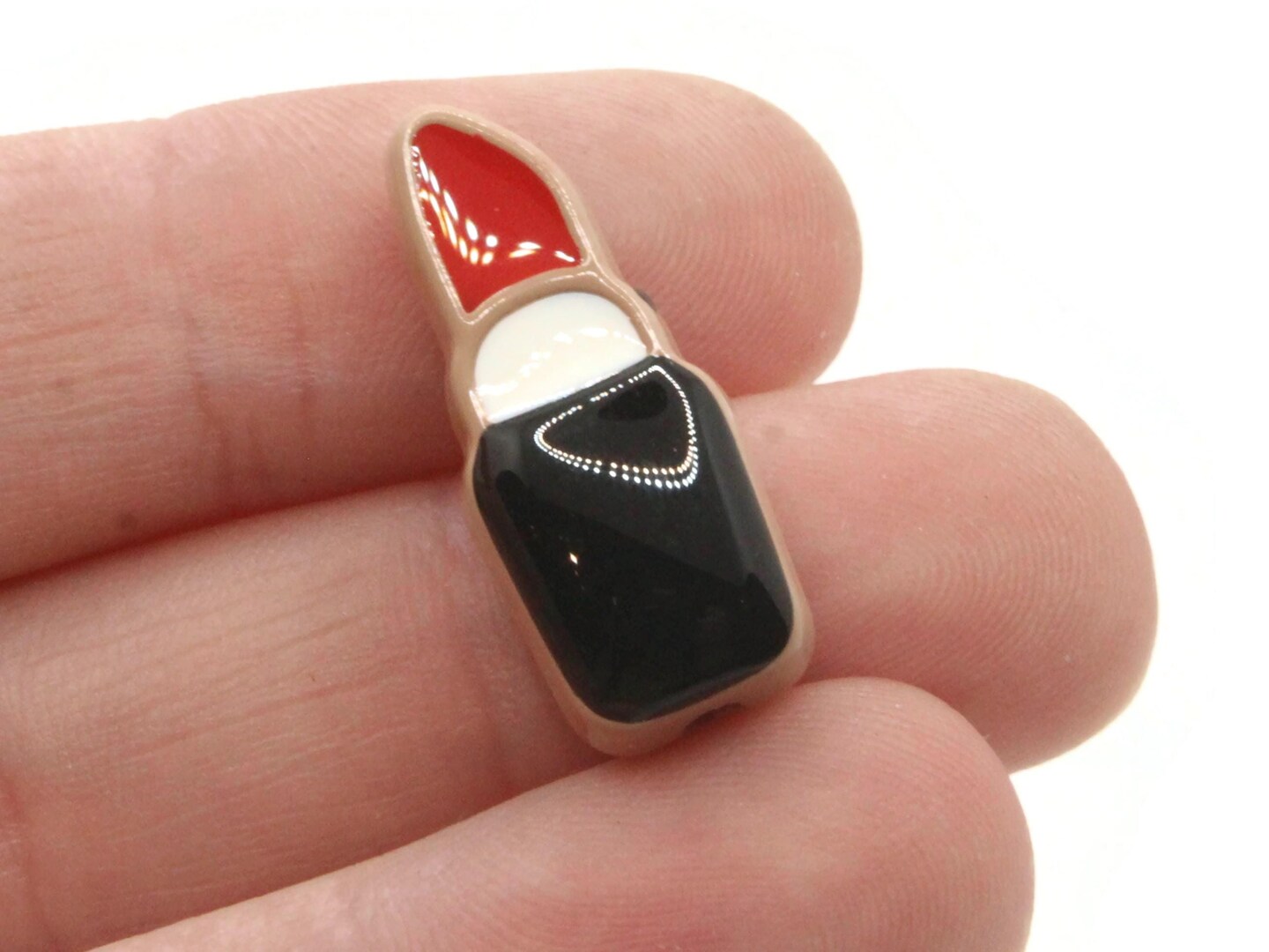 6 24mm Red Lipstick with Black and White Tube on Light Brown Plastic Beads