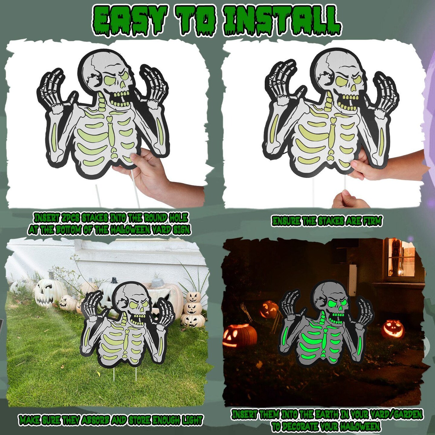 Halloween Yard Sign Decorations Glow in the Dark Halloween Fluorescence Lawn Sign with 10 Stakes for Haunted House Garden Yard and Scary Theme Party