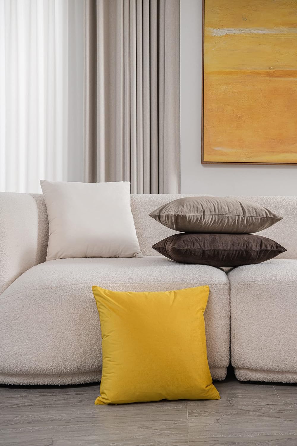 Couch Pillow Covers 18x18 Cream: 2 Pack Cozy Soft Velvet Square Throw Pillow Cases for Farmhouse Home Decor
