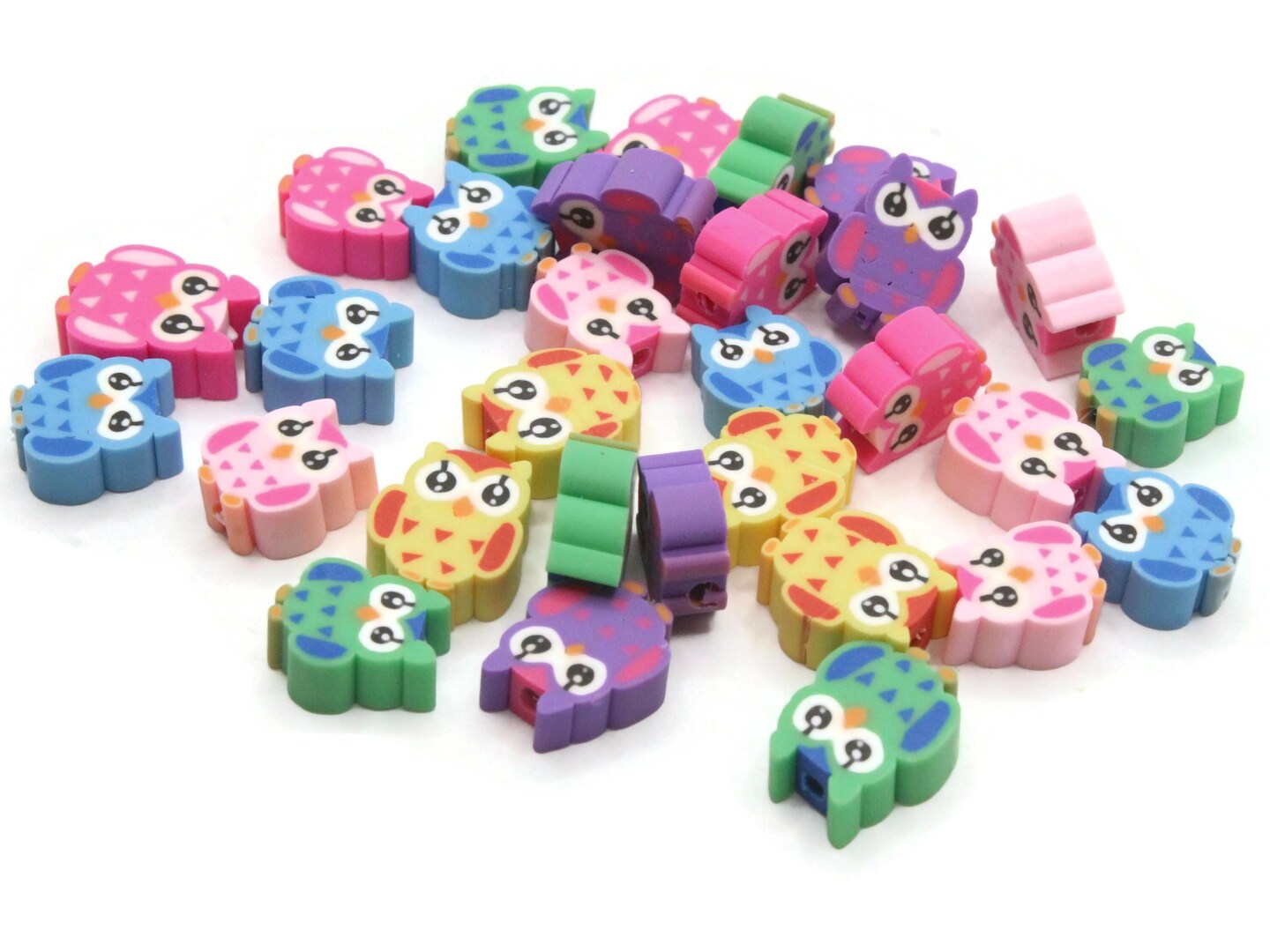 30 Clay Owl Polymer Clay Mixed Color Bird Beads