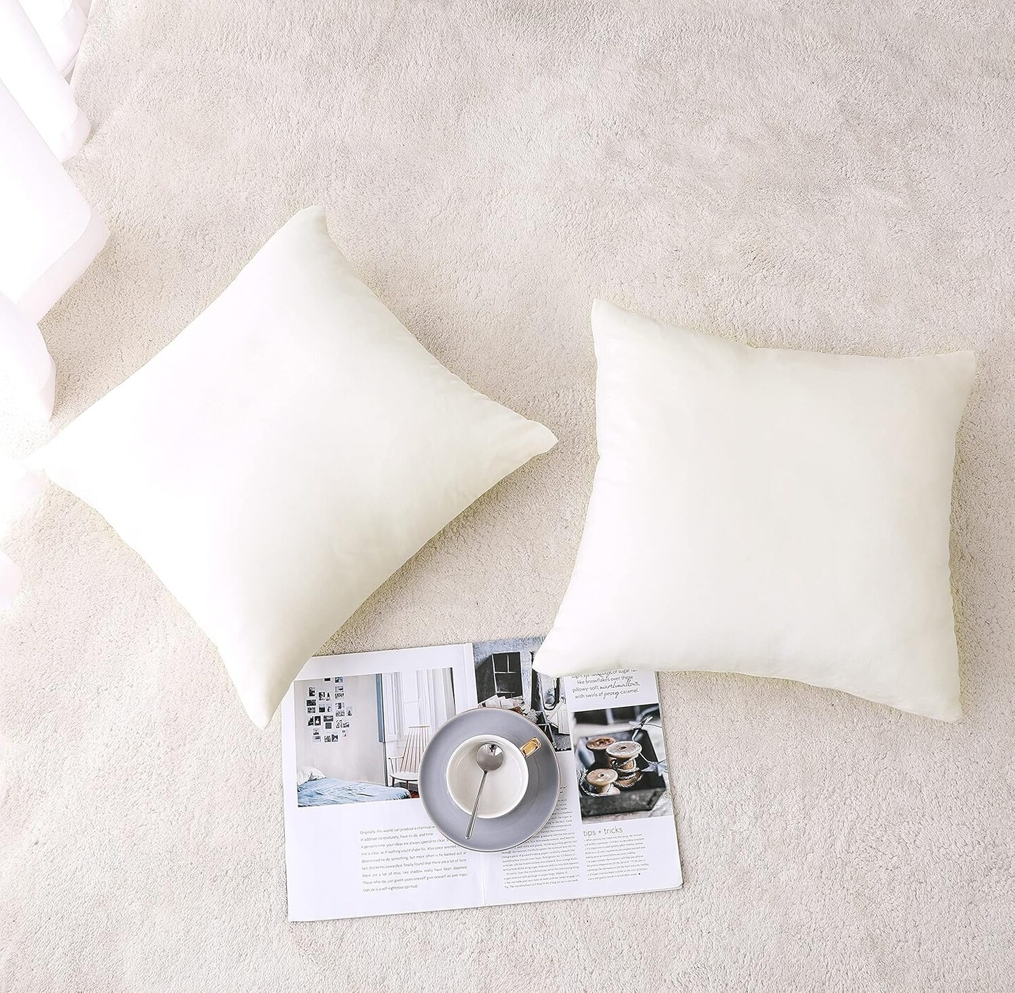 Decorative Throw Pillow Covers Velvet Soft for Couch Sofa Bedroom Living Room Outdoor Pack of 2 18x18 Inch Cream White