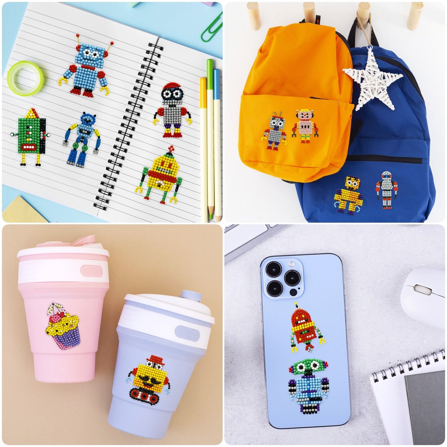 Wrapables Diamond Art Kits, 5D Gem Painting DIY Arts & Crafts Stickers, 12pcs Robots