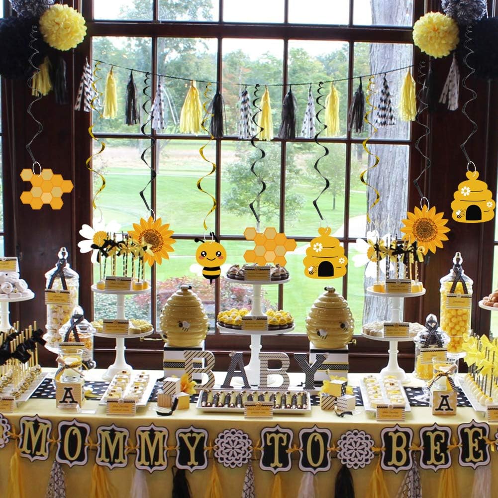 20-Piece Bumble Bee Hanging Swirl Decorations | Honey Bee Foil Ceiling Streamers for Kids' Birthday, Baby Shower, Gender Reveal & Bee Themed Party Supplies