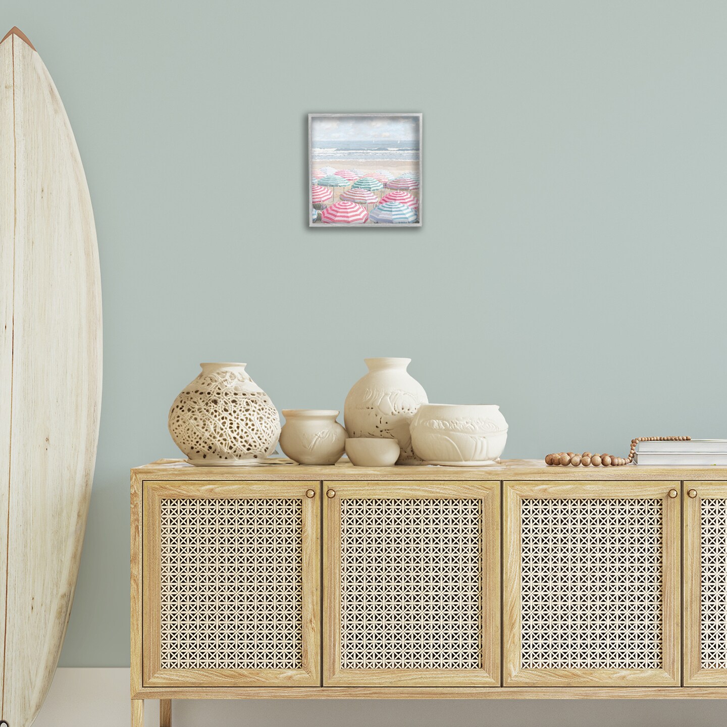 Stupell Industries Bright Beach Umbrellas Scene Framed Giclee Design by Amber Sterling