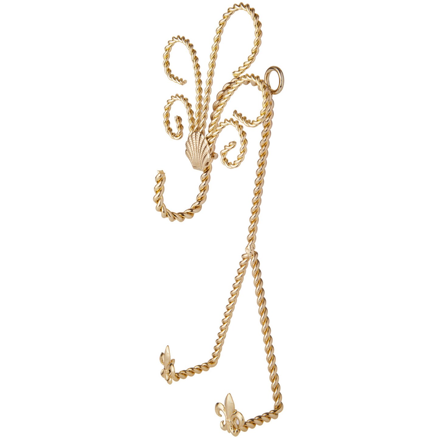 Bard&#x27;s Twisted Gold-toned Wall Mountable Cup and Saucer Hanger, Shell and Fleur de Lis, 9.75&#x22; H x 4&#x22; W x 3&#x22; D