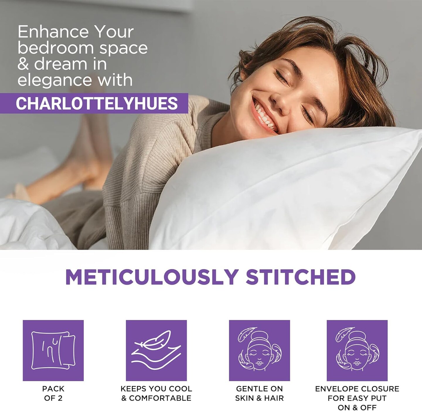 1000 Thread Count Queen White Pillow Cases Set of 2-100% Egyptian Cotton with Long-Staple Combed Pillows for Sleeping, Soft & Silky Bed Pillow Cover