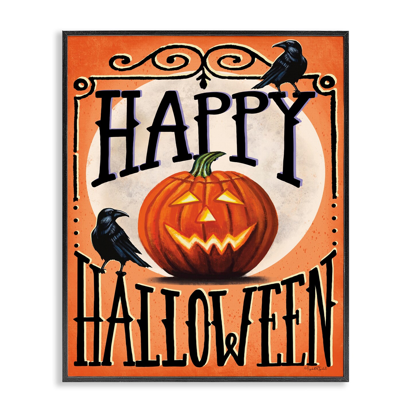 Stupell Industries Happy Halloween with Crows Framed Giclee Design by Elizabeth Tyndall