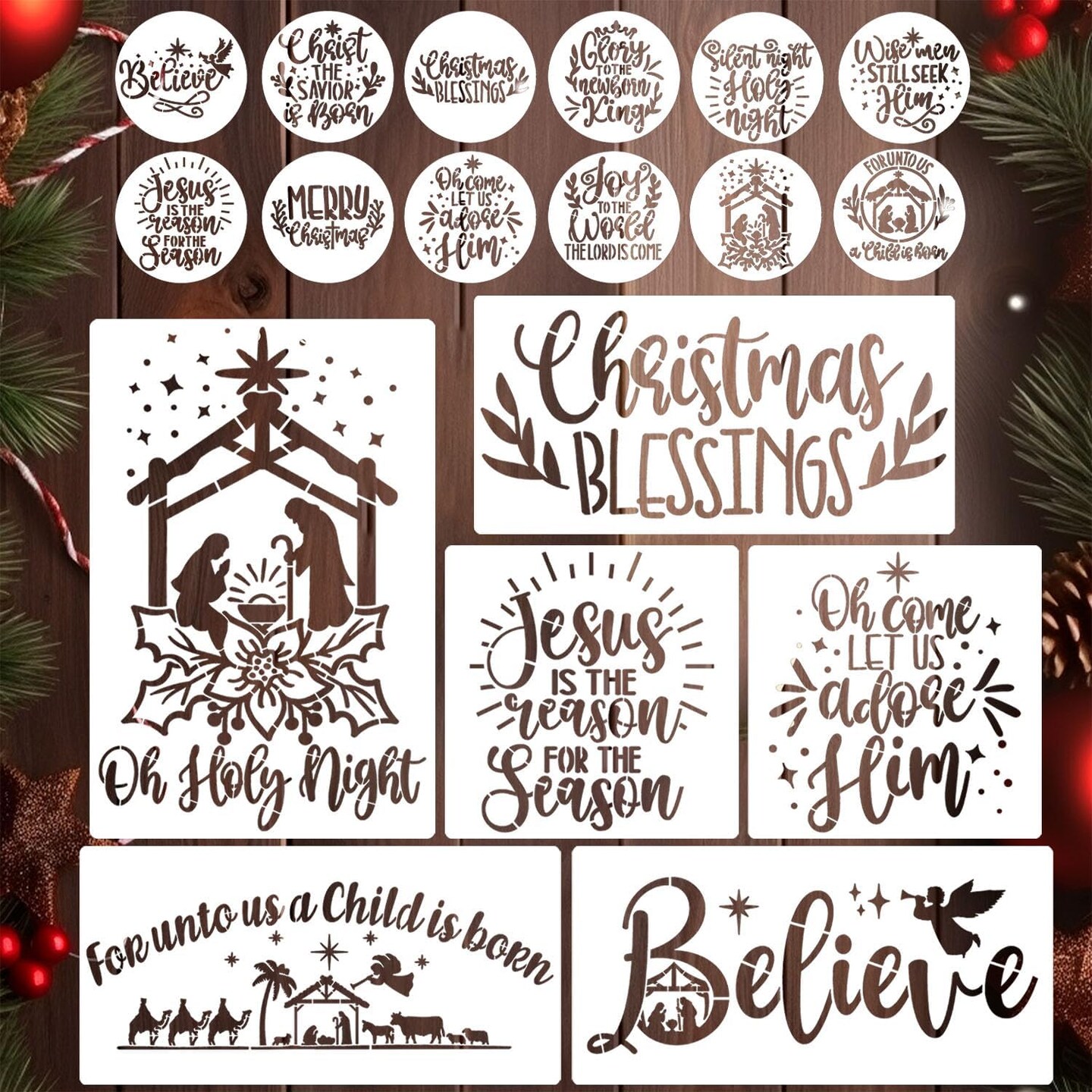 Nativity Stencils for Crafts Reusable Believe Holiday Drawing 12&#x22;L x 8&#x22;W