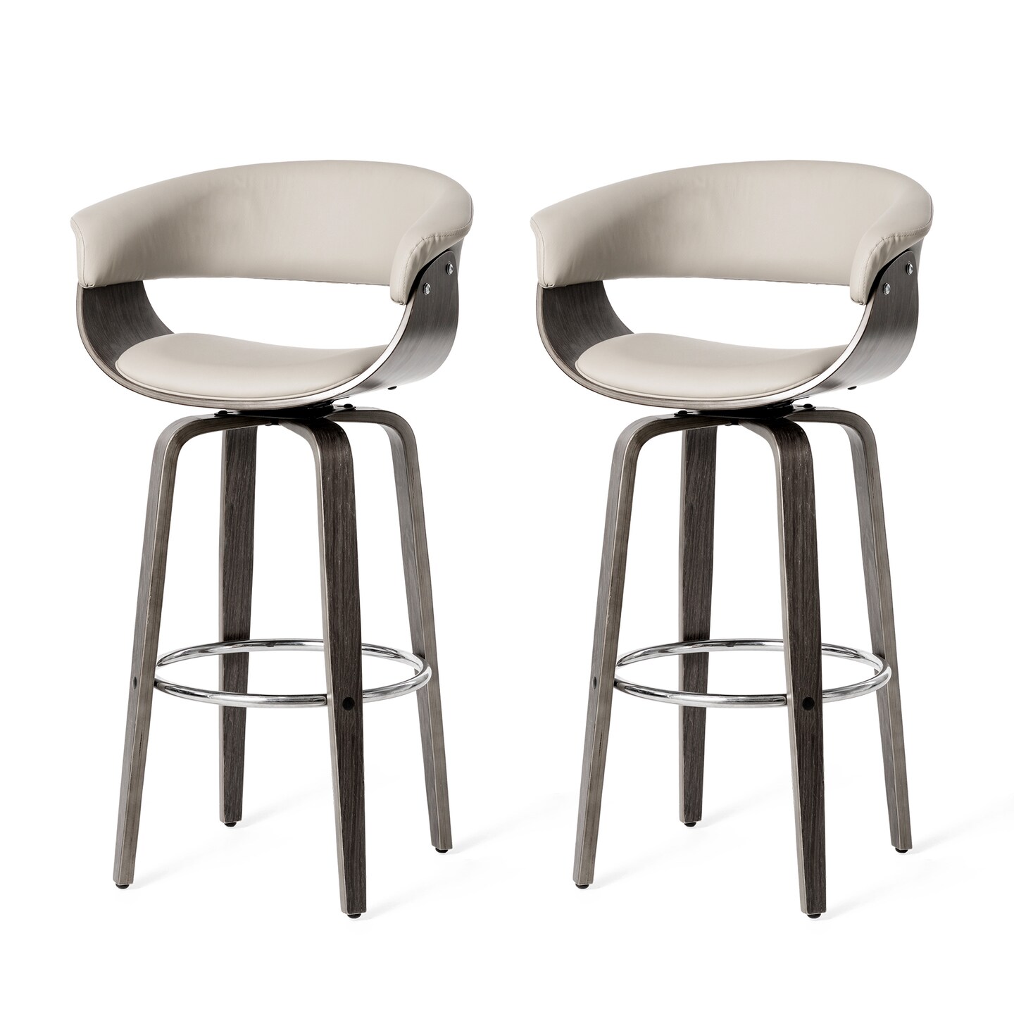 Set of 2/4 Mid-century Modern Leatherette Swivel Bar Stools/Counter Stools with Walnut Bentwood Frame